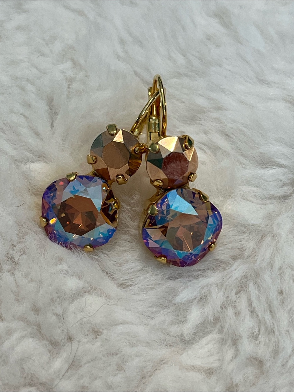 Crystal Drop Earrings in Iridescent Dusty Pink and Gold